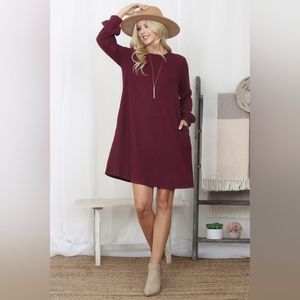 Maternity Friendly Dress Long Sleeve Dress NWT Red Burgundy
